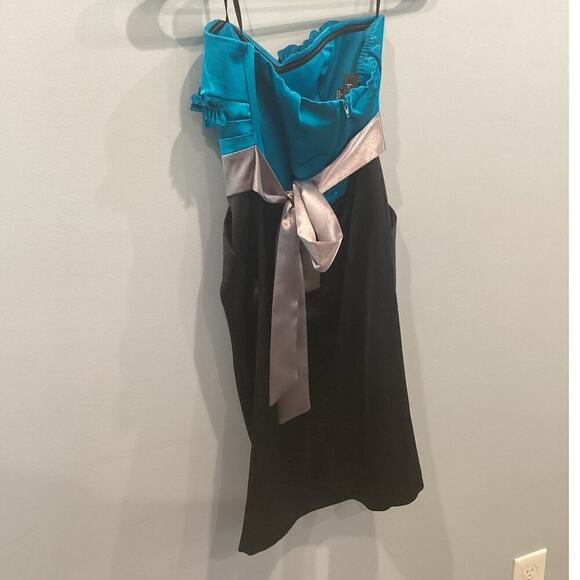 Vtg Womens Satin Mini Dress XS 3 Formal Prom Party Cocktail Teal Blue Black Y2K - Picture 5 of 10